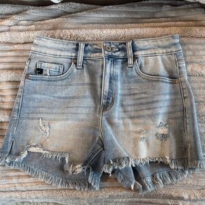 KanCan Light Wash Distressed Frayed Denim Shorts
